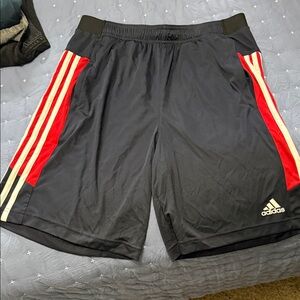 adidas Men’s Black Athletic Shorts with Red Panels- zipper pockets